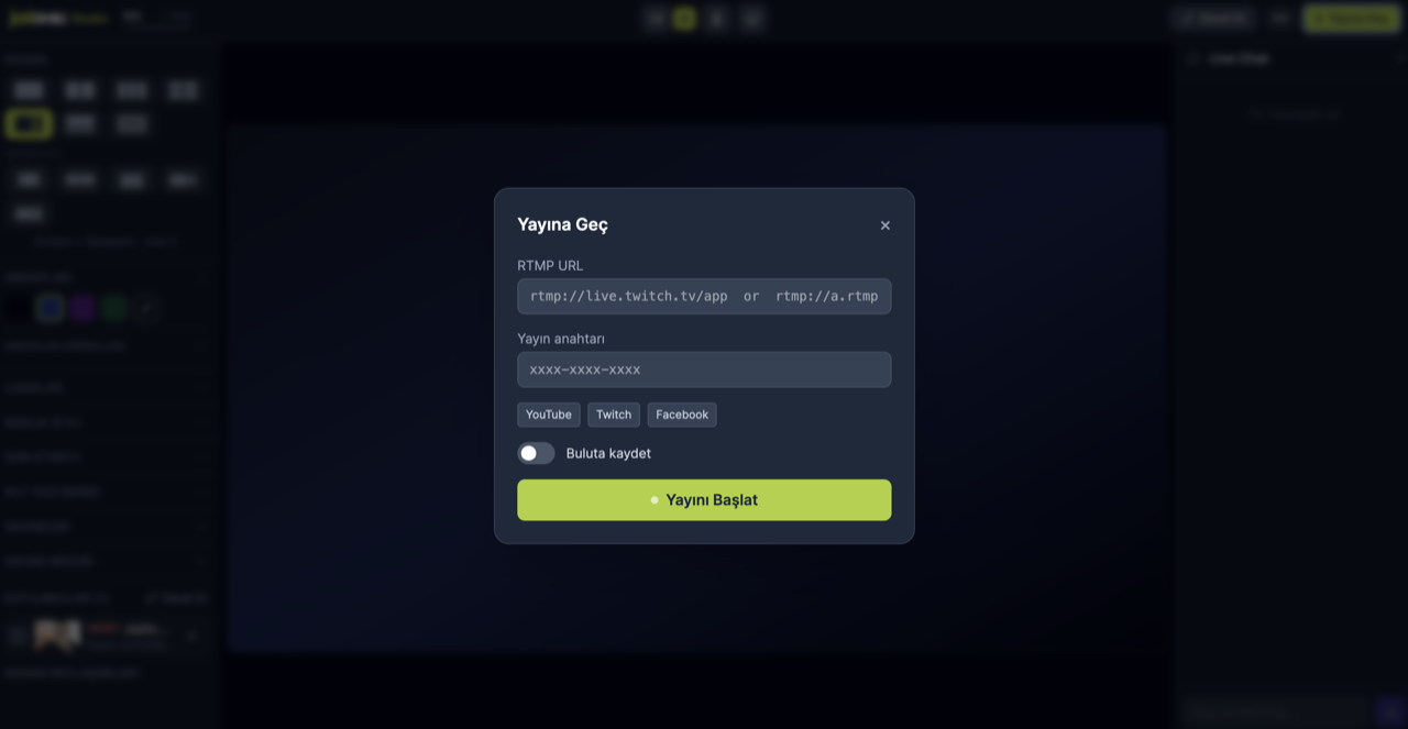 Justcanlı Studio: yayına geç penceresi